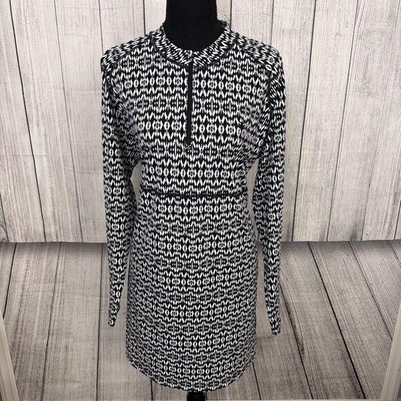 Coolibar Women's XXL Black/White Island Ruche Swim Shirt Tunic Length UPF 50+ - Picture 1 of 7